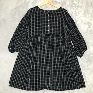 ABLE Dress Womens Large Black White Window Pane Plaid Aline Babydoll Mini Cotton